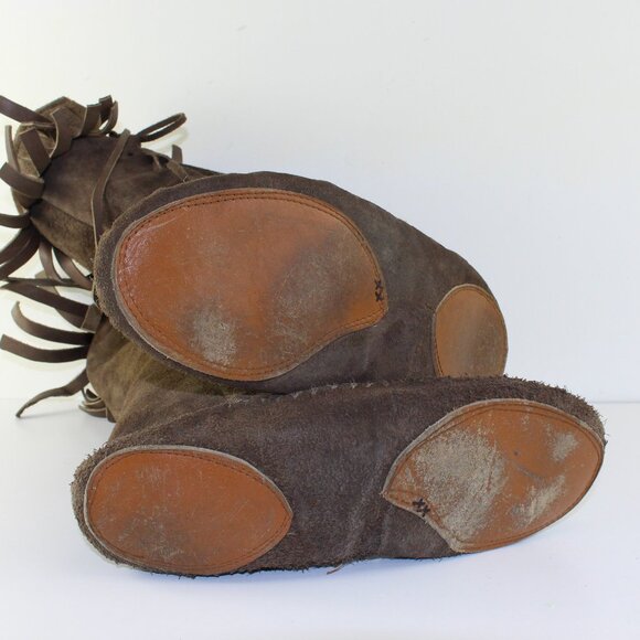 Handmade Vintage Brown Leather Suede Tall Moccasin Shoes (11 US) - Picture 10 of 14